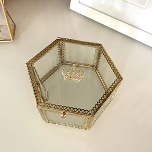 Glass jewelry box Gold hexagon